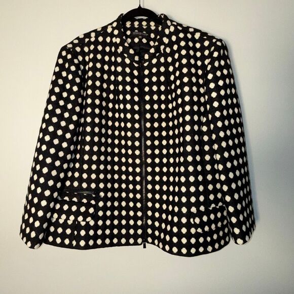 Jones New York Collection Woman Blazer 24W Black White Polka Dot Zip Jacket Line - Picture 1 of 16